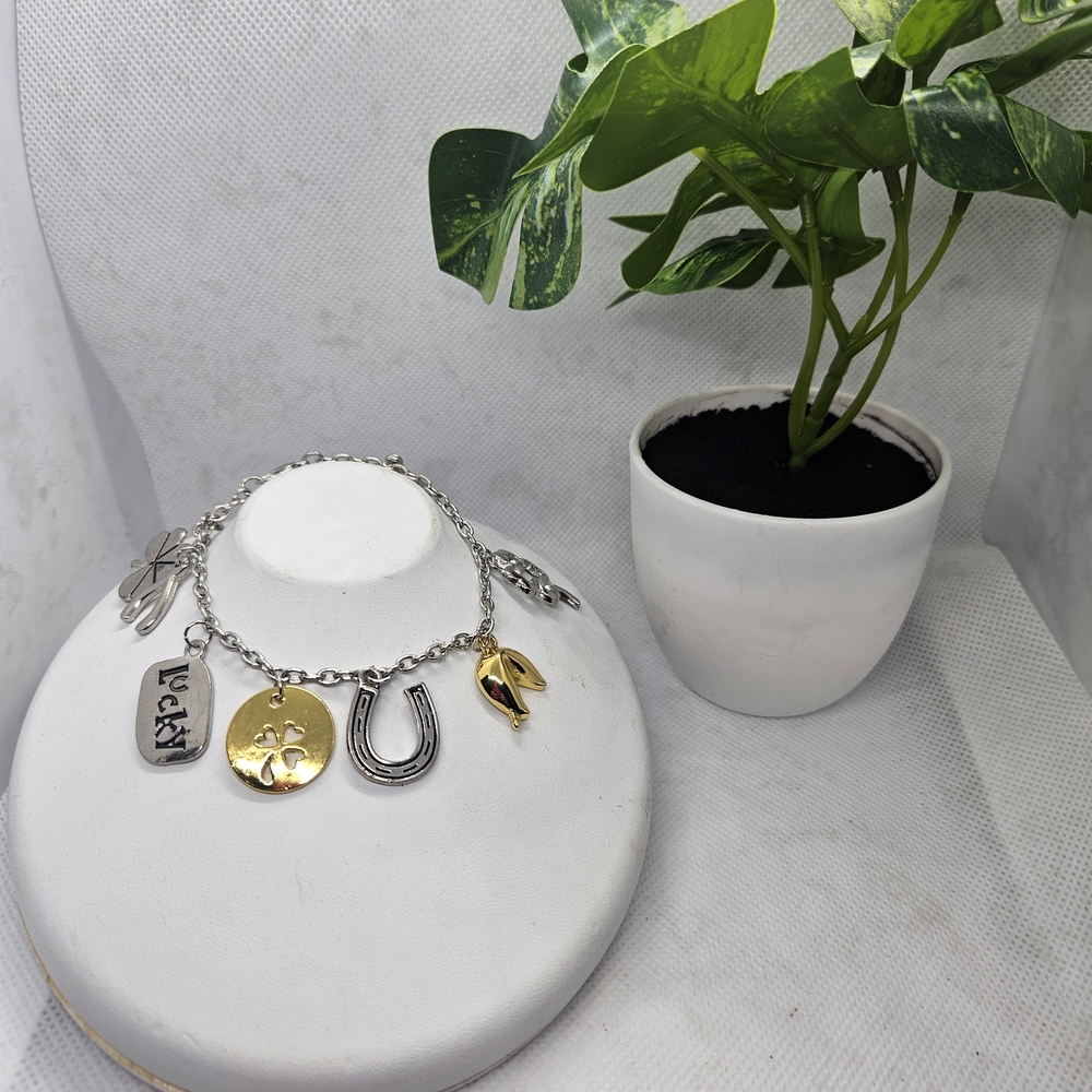 Two-Tone Lucky Charm Bracelet - Silver and Gold Accents